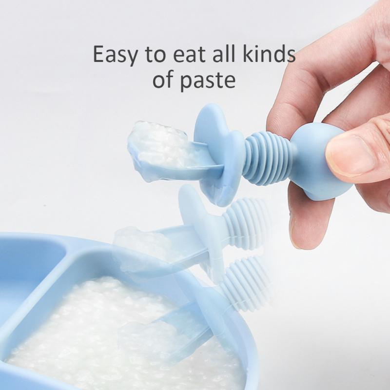 Blue silicone fork spoon set for baby