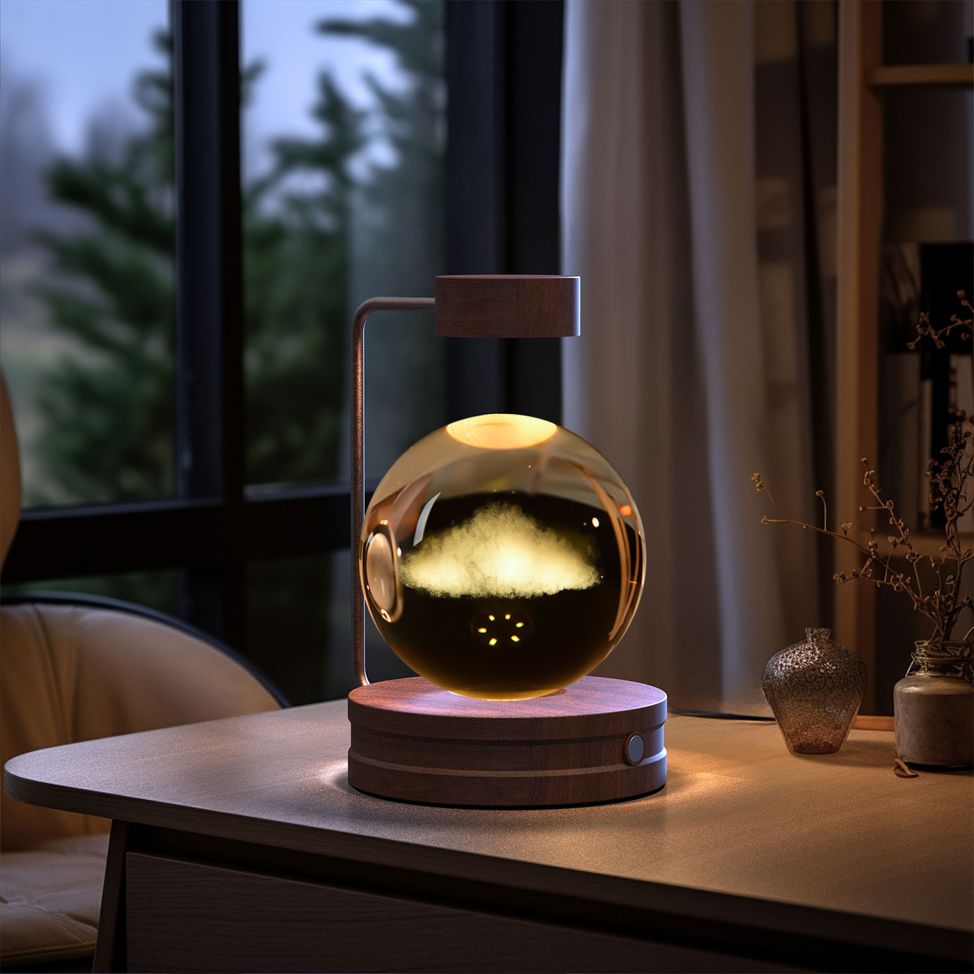 Crystal Ball Cosmic Dinosaur Night Light | USB Powered 3D LED Touch Lamp - Warm Bedside Light & Birthday Gift