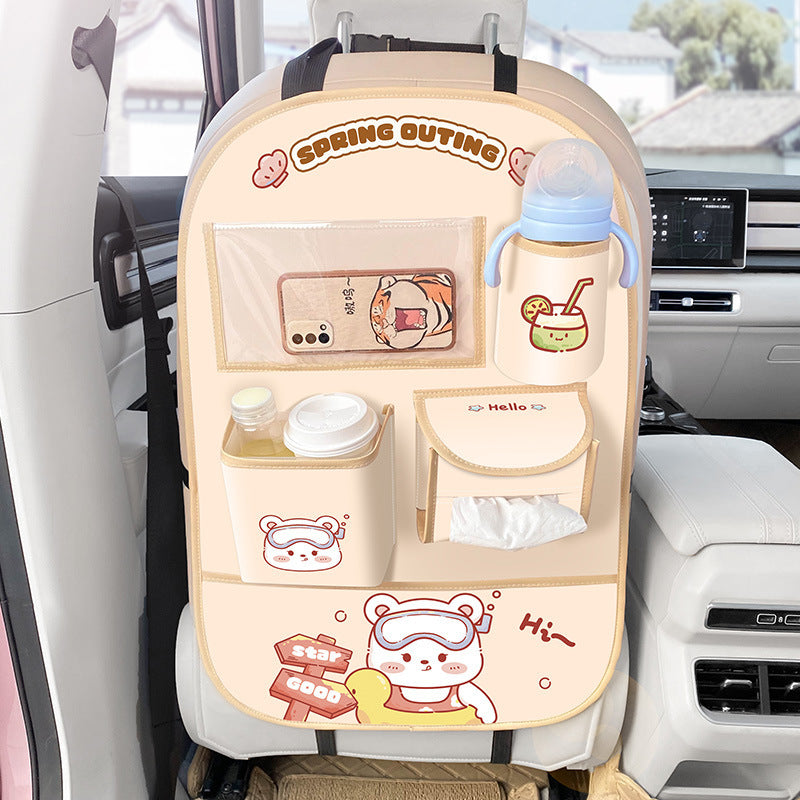 Car Seat Back Storage Bag - Anti-Kick Cushion & Leather Anti-Dirt Mat