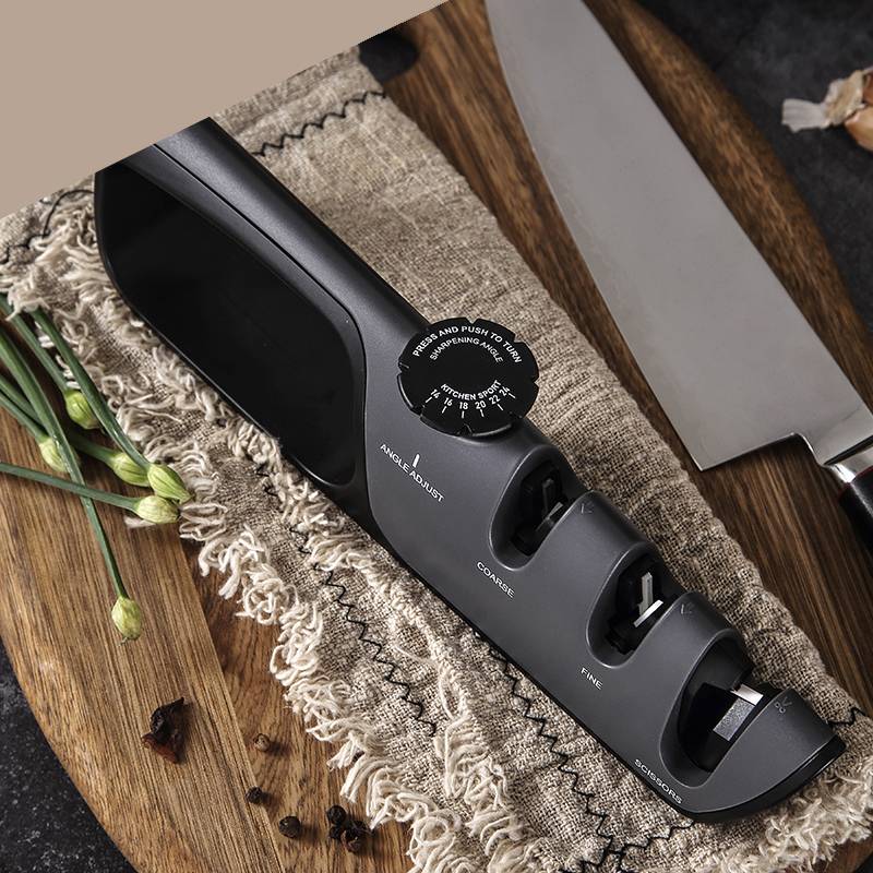 Adjustable 3-Stage Tungsten Steel Sharpener for knives and scissors with ergonomic design, 3 sharpening levels, and non-slip grip.| Everything Amazing Shop