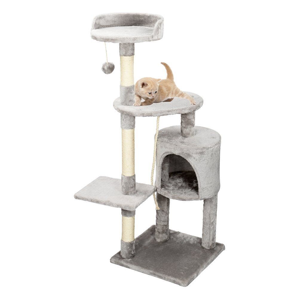 Large 4-Story Cat Climbing Frame with Scratching Post – Kitten Activity Center (112cm, Grey, UK)