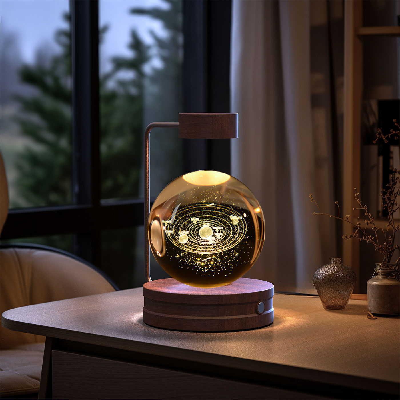 Crystal Ball Cosmic Dinosaur Night Light | USB Powered 3D LED Touch Lamp - Warm Bedside Light & Birthday Gift