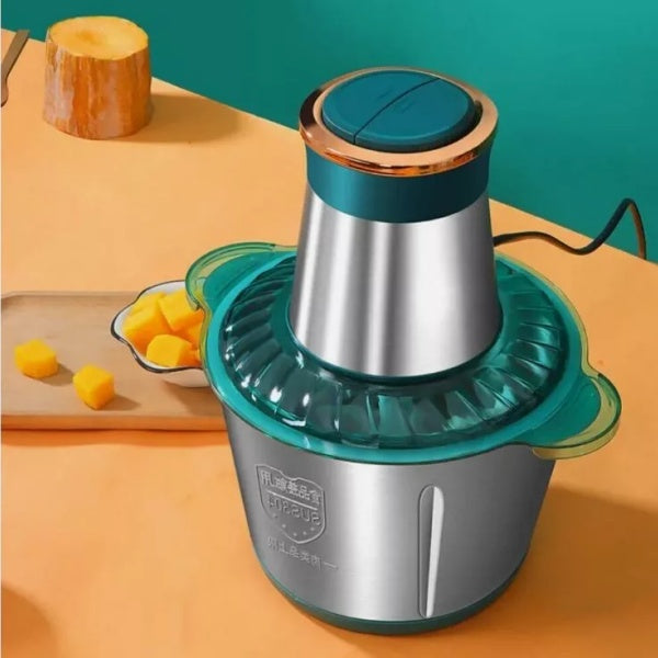 3L Electric Meat Grinder & Food Chopper – 250W Stainless Steel Bowl Mini Food Processor with 4 Blades, Vegetable Slicer, Mixer & Blender (UK Plug)