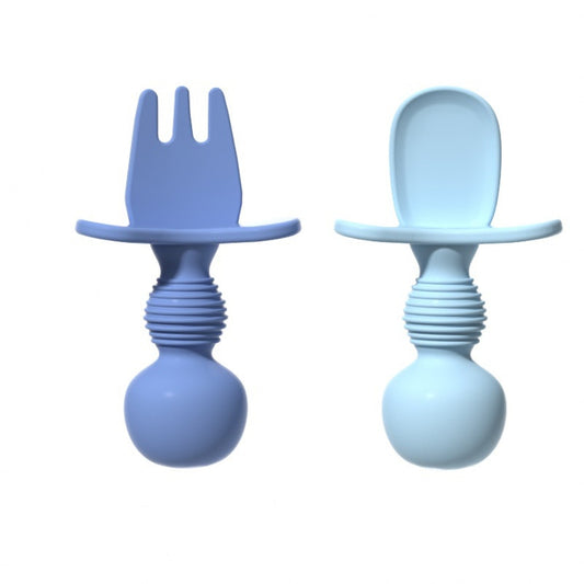 Baby silicone fork and spoon set with short handle, perfect for baby-led weaning, soft and safe utensils for infants and toddlers, ideal for self-feeding training – Everything Amazing Shop.