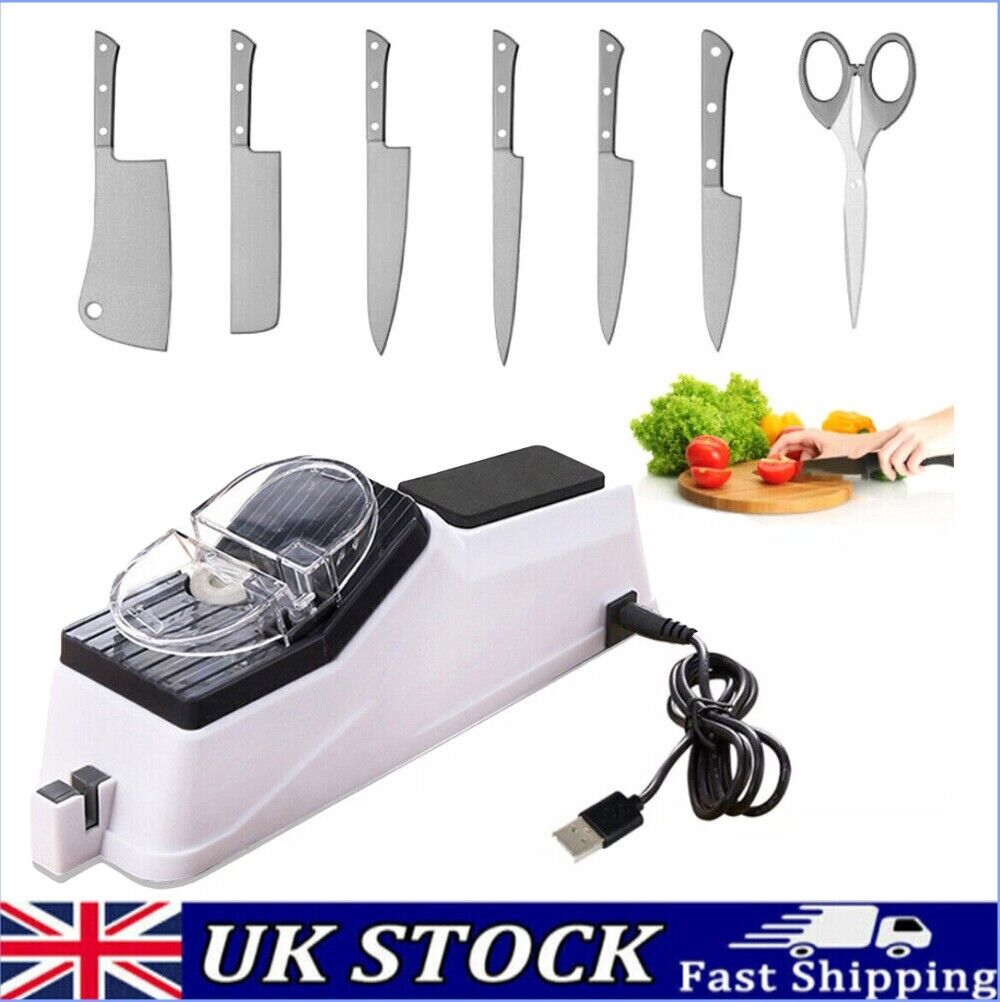 2-in-1 Electric Knife and Scissor Sharpener – Fast USB Kitchen Sharpening Tool for Home & Family