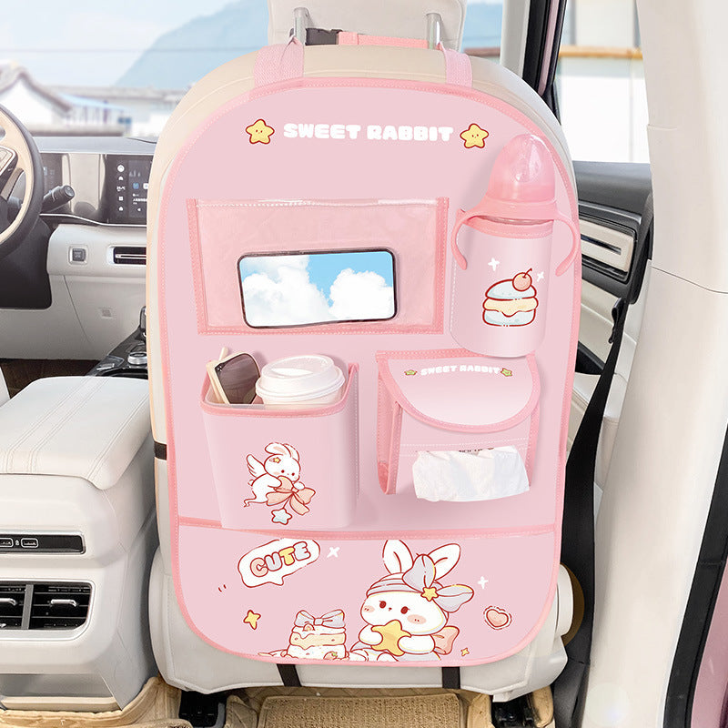 Car Seat Back Storage Bag - Anti-Kick Cushion & Leather Anti-Dirt Mat