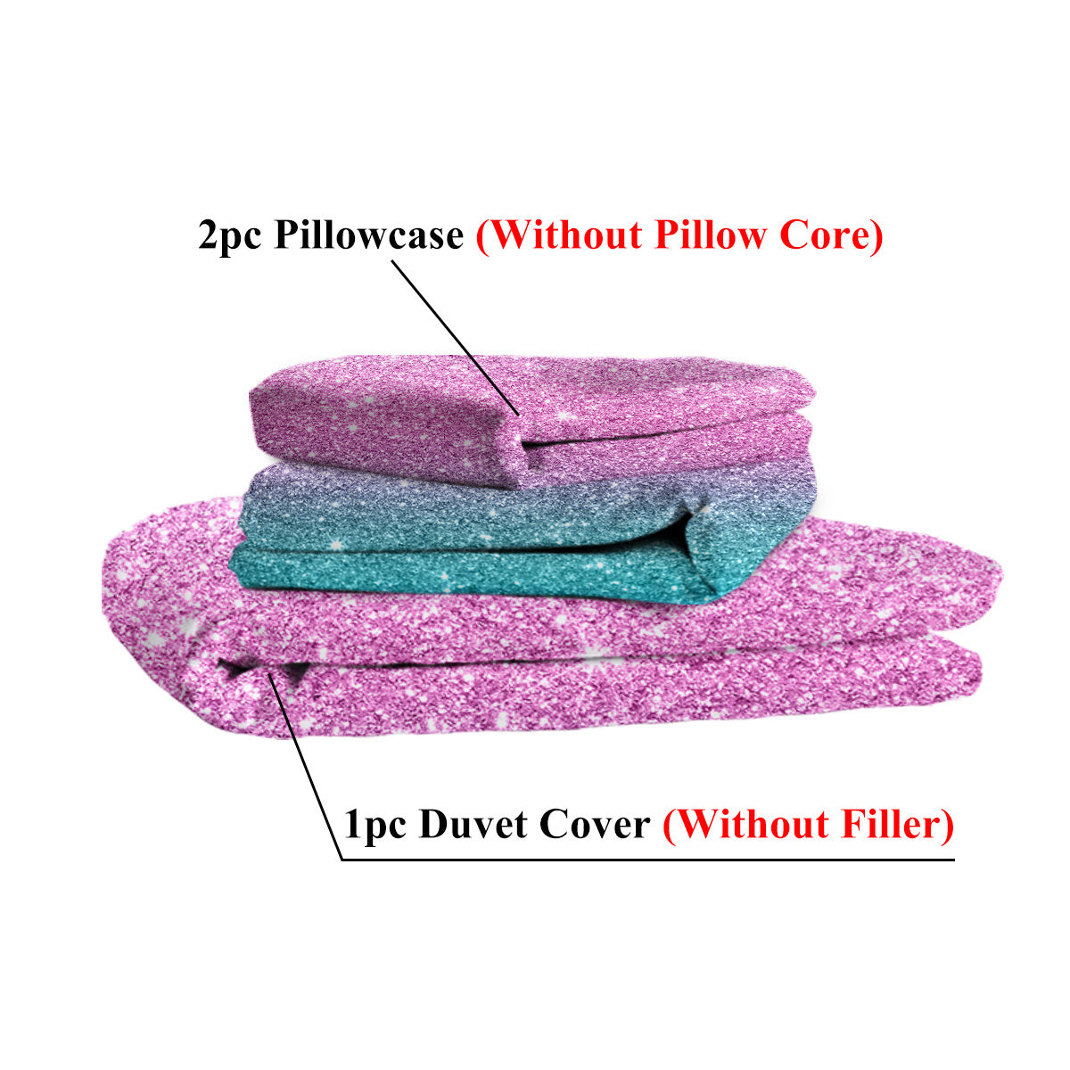 Girly Rainbow Glitter Ombre Duvet Cover Set – Pastel Purple Blue Green Bedding (3-Piece) – Soft Microfiber, Chic Sparkle Quilt Cover with 2 Pillow Shams