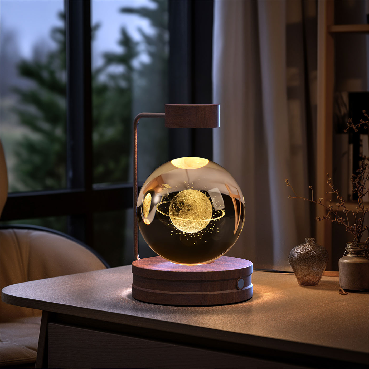 Crystal Ball Cosmic Dinosaur Night Light | USB Powered 3D LED Touch Lamp - Warm Bedside Light & Birthday Gift