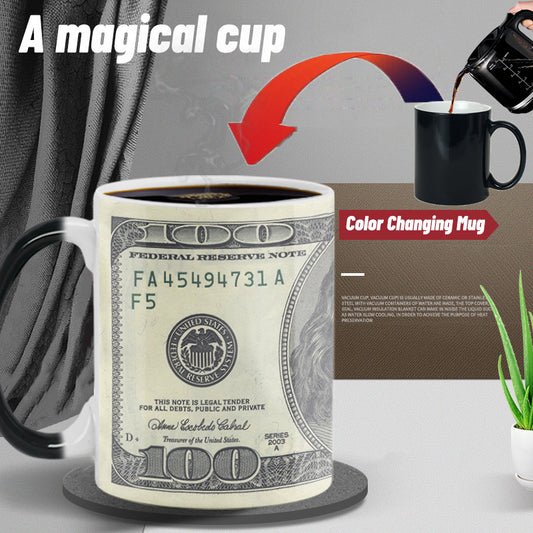 Enhance your morning coffee routine with this Creative Colour Changing Mug featuring a unique Ceramic Banknote Design. Watch as the mug transforms with hot liquids, revealing vibrant colors and intricate details. Made from high-quality ceramic, this 301-400ml mug is perfect for coffee, tea, or your favorite beverage. Ideal for collectors and those who appreciate innovative, functional design. Available now at Everything Amazing Shop.