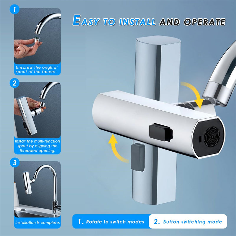 Multifunctional Kitchen Faucet with Waterfall Outlet & Rotating Bubbler | Splash-Proof Nozzle Extension for Easy Installation