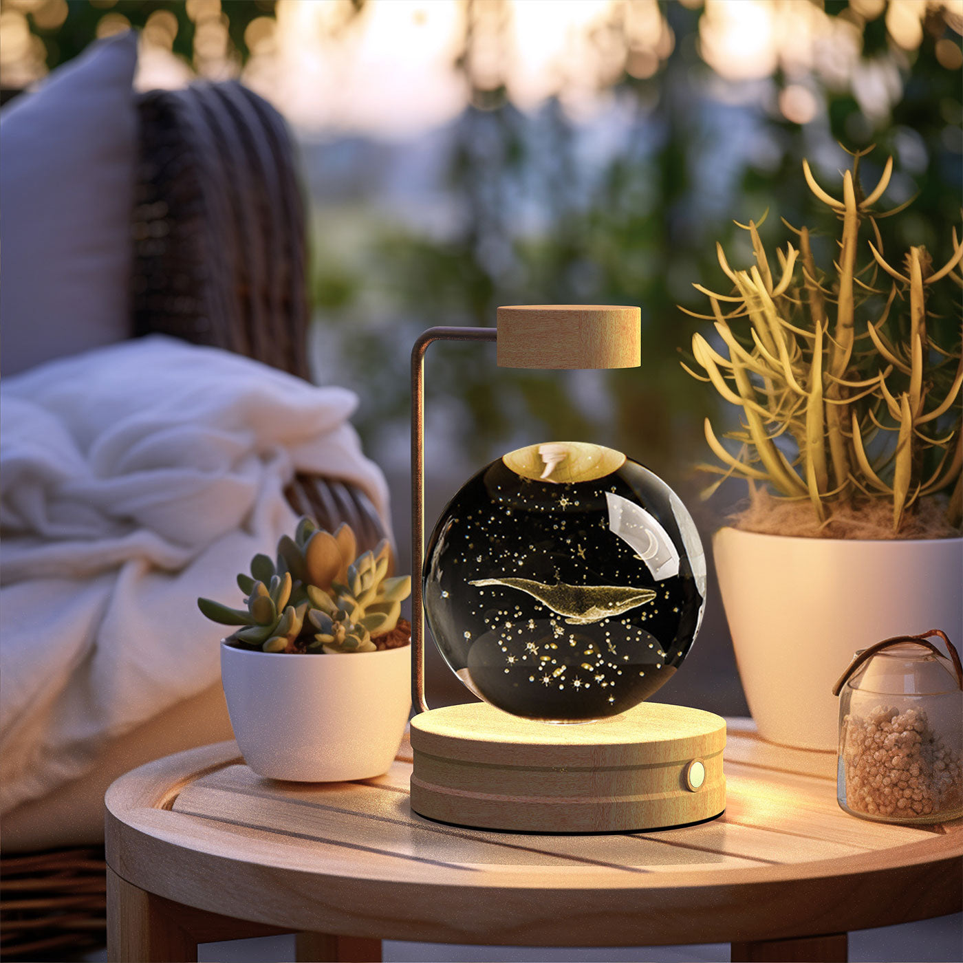 Crystal Ball Cosmic Dinosaur Night Light | USB Powered 3D LED Touch Lamp - Warm Bedside Light & Birthday Gift