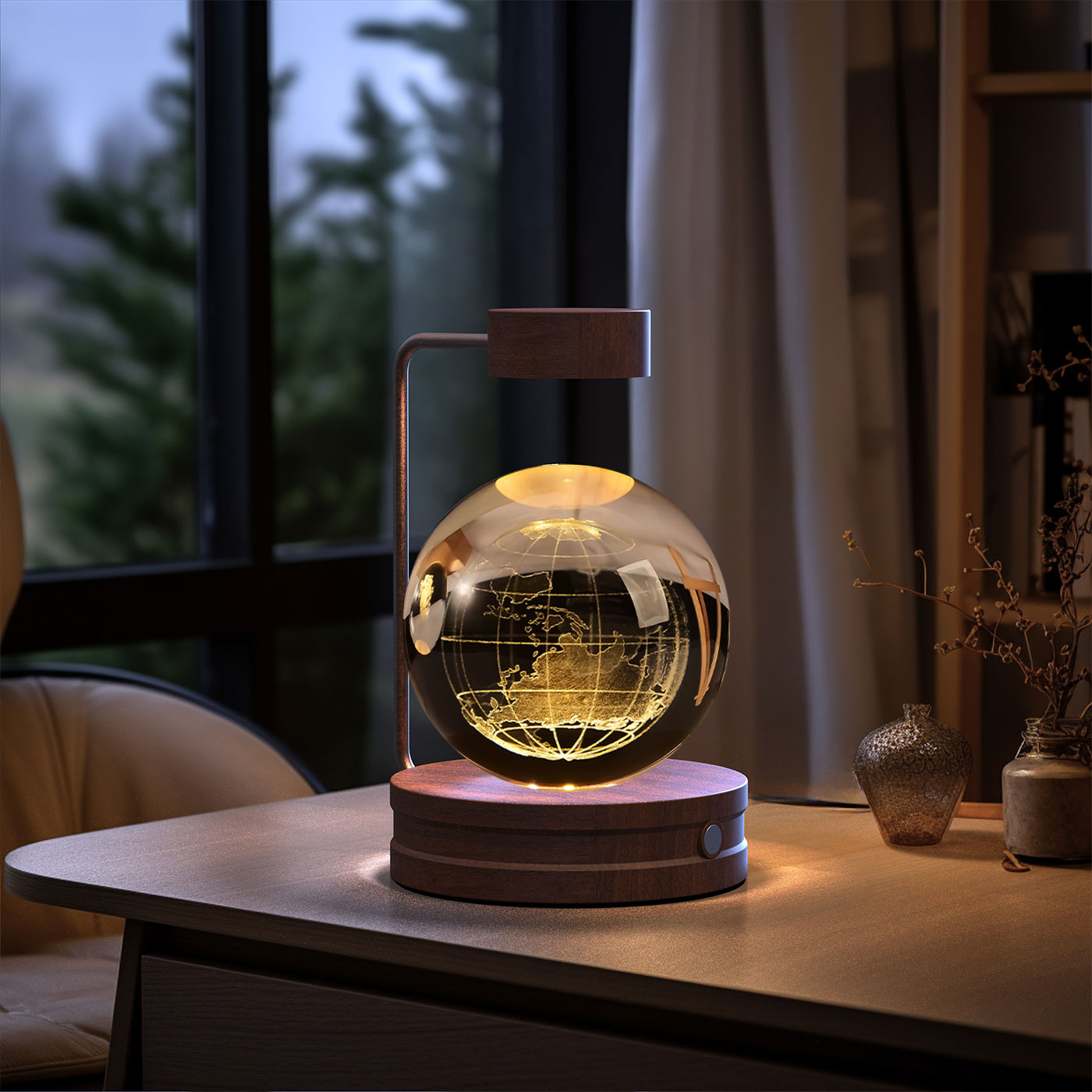 Crystal Ball Cosmic Dinosaur Night Light | USB Powered 3D LED Touch Lamp - Warm Bedside Light & Birthday Gift