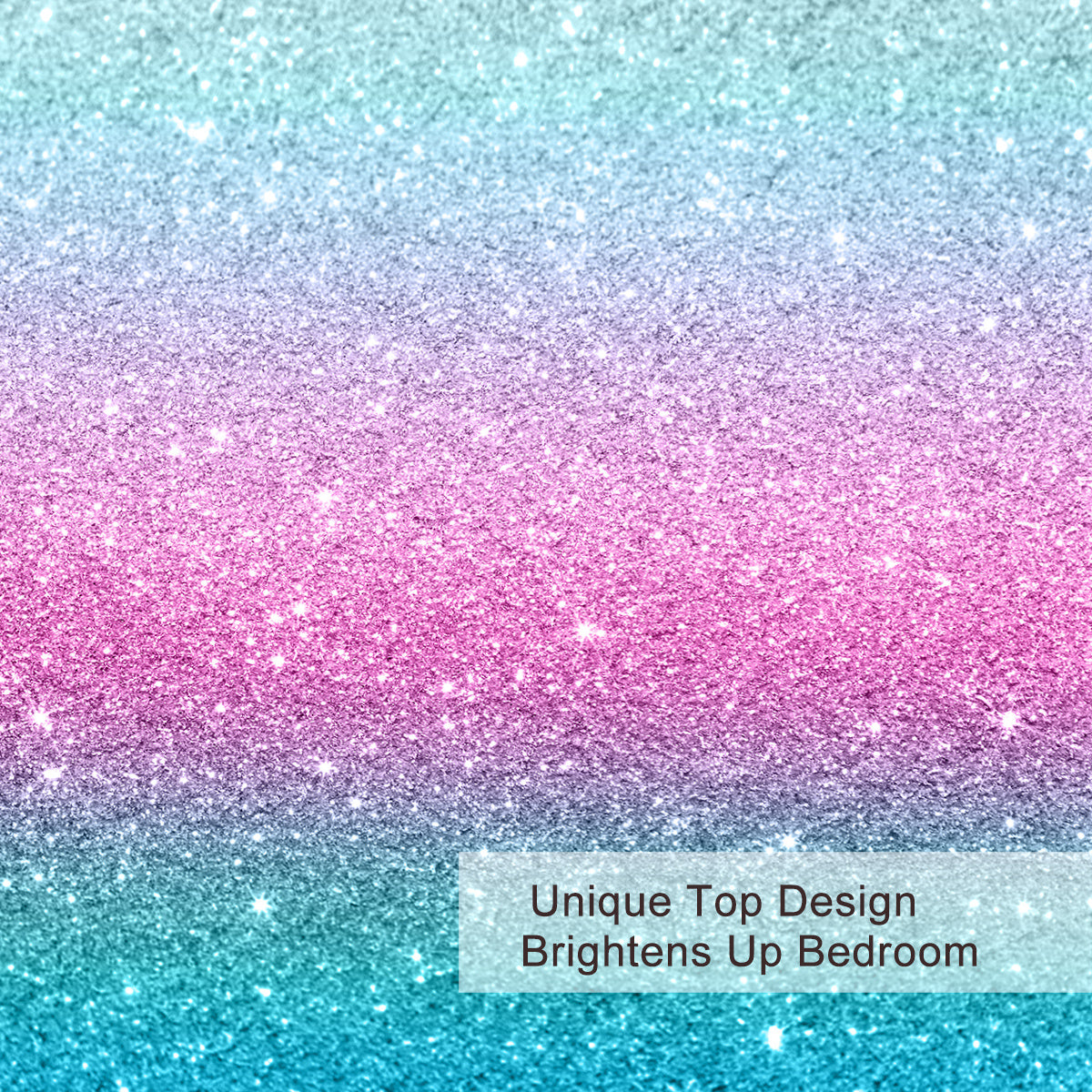 Girly Rainbow Glitter Ombre Duvet Cover Set – Pastel Purple Blue Green Bedding (3-Piece) – Soft Microfiber, Chic Sparkle Quilt Cover with 2 Pillow Shams