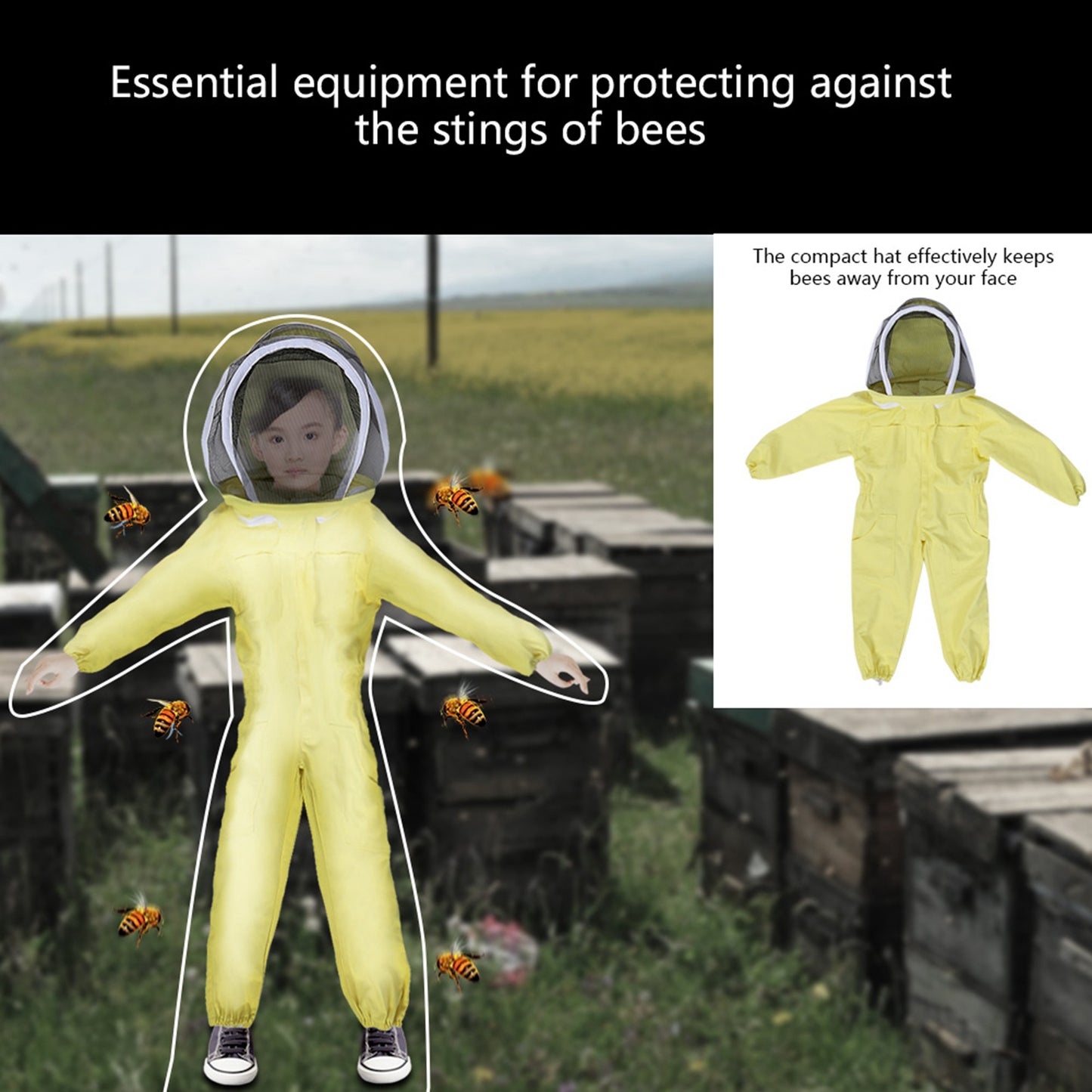 Professional Child Beekeeping Protective Suit - Bee Farm Visitor Safety Jumpsuit (Medium)
