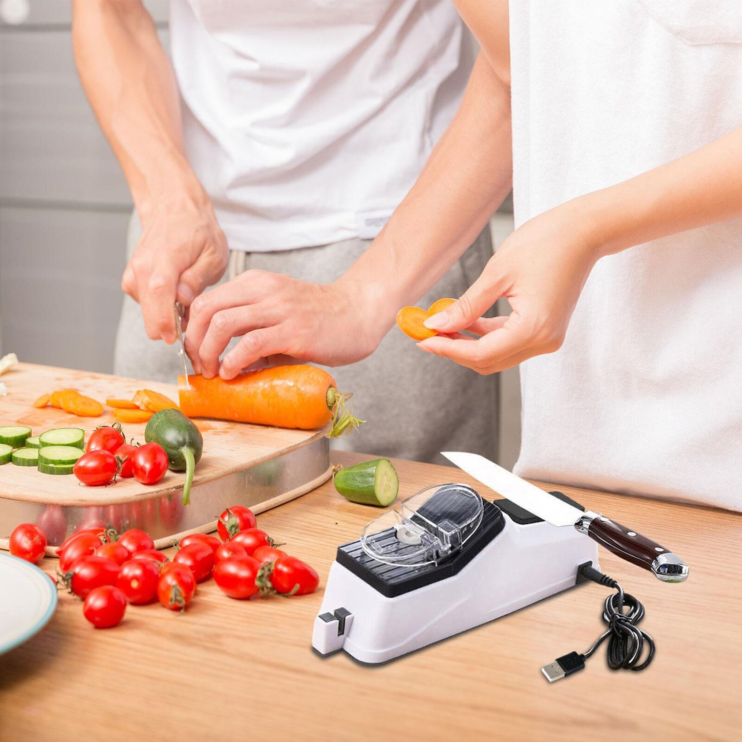 2-in-1 Electric Knife and Scissor Sharpener – Fast USB Kitchen Sharpening Tool for Home & Family