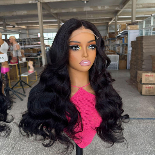 HD Pure Donor 300 density Vietnamese raw wavy human hair wig, hand-tied, natural black, available in 20-inch and 22-inch lengths for a full, voluminous look.