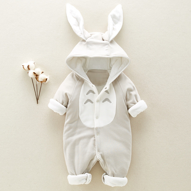 Hooded cotton padded baby romper, a thick and warm onesie designed for newborns and infants. Perfect for keeping your baby cozy in colder weather, this soft, comfortable romper features a hood for added warmth. Ideal for winter months, this durable and snug outfit ensures your little one stays stylish and protected. Everything Amazing Shop for this product.