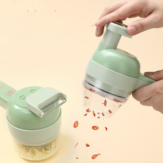 Multifunctional Electric Vegetable Slicer with USB Charging, featuring a stainless steel blade perfect for chopping carrots, potatoes, and other vegetables. Ideal for making salads and fruit cuts with ease, this kitchen tool offers convenience and efficiency in meal prep. Shop now at Everything Amazing Shop for this product
