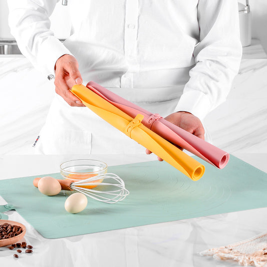 Non-slip silicone dough rolling pad for baking and kneading. Large size, available in yellow, green, and pink. Ideal for creating smooth, mess-free dough and protecting surfaces during baking. Perfect for home bakers and kitchen enthusiasts. Durable, easy to clean, and flexible. Shop now at Everything Amazing Shop for this product.
