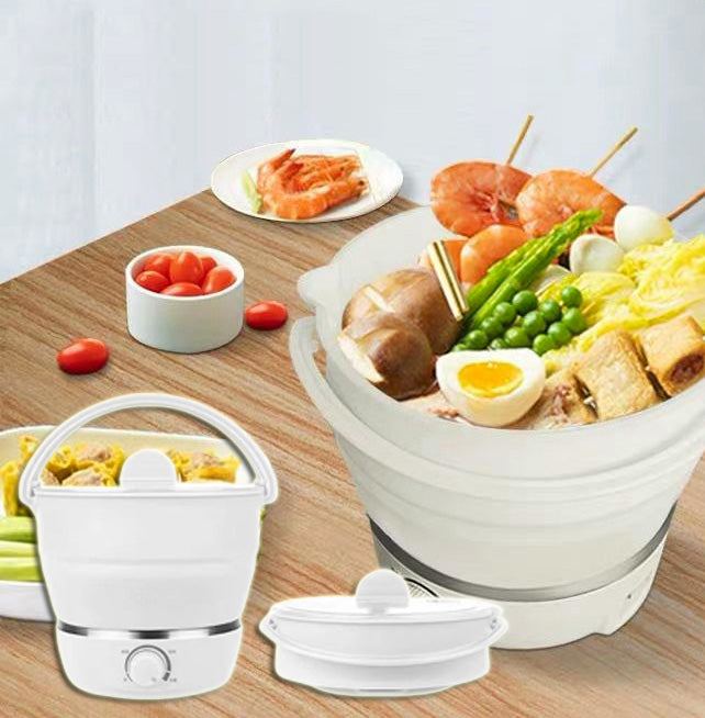 Portable Folding Electric Cooker, multifunctional hot pot designed with food-grade silicone, perfect for camping, dorms, and travel. Compact and easy to use, this mini travel cooker offers versatile cooking options for on-the-go meals. Ideal for outdoor enthusiasts and those with limited space, this portable cooker is a must-have for anyone seeking convenience and quality cooking. Available at Everything Amazing Shop for this product.