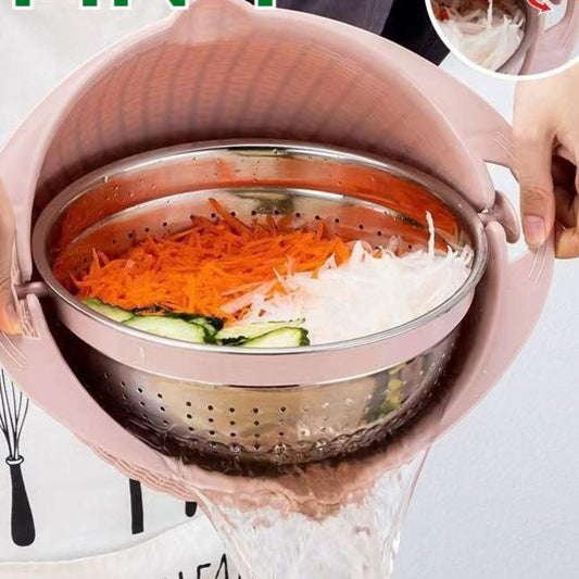 Rotating Double Layer Kitchen Fruit & Vegetable Draining Basket with Multifunctional Colander Set and 3 Blades, perfect for efficient food washing and draining. Ideal for fruits, vegetables, and daily kitchen use, ensuring convenience and ease. Everything Amazing Shop for this product.