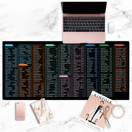 Super large stain-resistant office mouse mat with full English shortcut keys, designed for ultimate convenience and durability. Ideal for home and office use, this mat provides smooth tracking and enhances productivity with its detailed shortcut key layout. Available in multiple sizes to fit your workspace needs. Perfect for users who want a practical, stylish, and functional desk accessory. Shop at Everything Amazing Shop for this product.