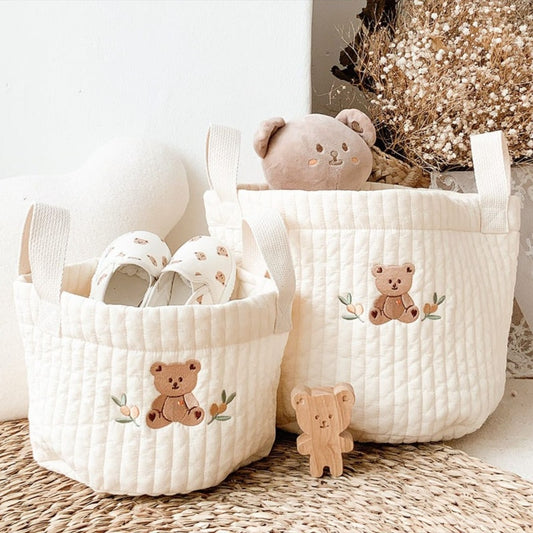 Cute Bear Embroidery Diaper Bag Caddy - A stylish and functional organizer designed for mums. This diaper bag caddy features adorable bear embroidery and multiple compartments for easy storage and organization of baby essentials. Perfect for on-the-go mums who want to stay organized in style. Ideal for use as a diaper bag, nursery organizer, or travel accessory. Everything Amazing Shop.