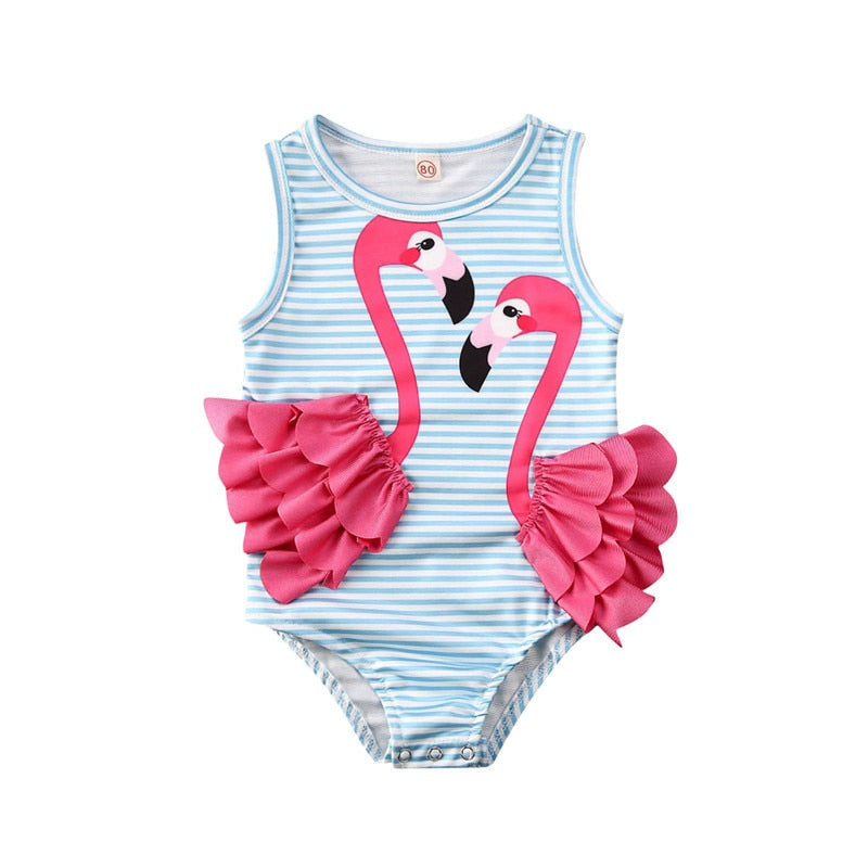 Flamingo baby girl bikini for ages 0-4 years, featuring a cute animal print design. This adorable swimsuit is perfect for summer beach trips and pool parties, offering comfort and style for your little one. A must-have for your baby's swimwear collection. Available now at Everything Amazing Shop for this product.