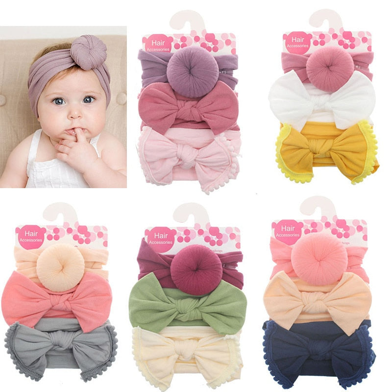 Soft Nylon Elastic Baby Headband Set featuring stylish bows for newborn girls. Perfect for adding a cute and comfortable accessory to your little one's outfit. High-quality, stretchy, and gentle on delicate skin, ideal for daily wear and special occasions. Available in a variety of colors to complement any style. Shop now at Everything Amazing Shop for this product.