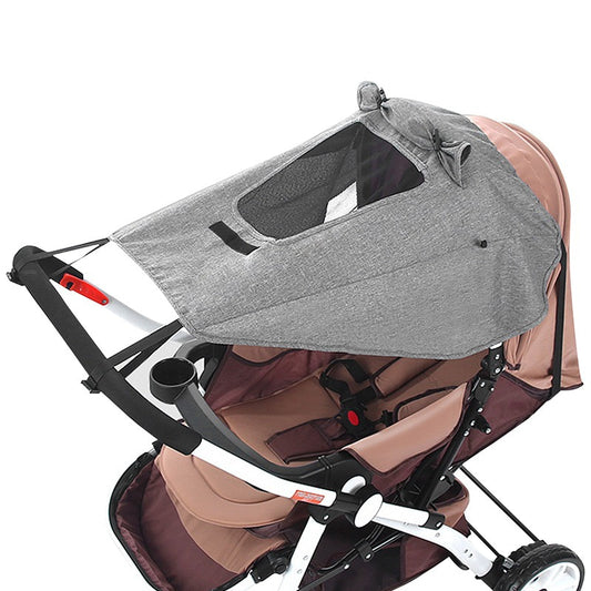 Universal baby stroller sun shade with UV protection and waterproof canopy, ideal for shielding babies from harmful sun rays and rain while providing comfort and safety – Everything Amazing Shop.